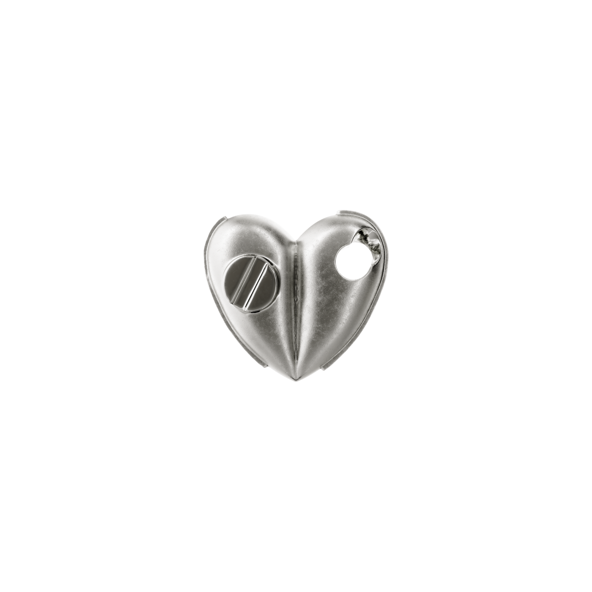 A detail of Bullet Hole Heart Pendant with Screws Mini in White Gold